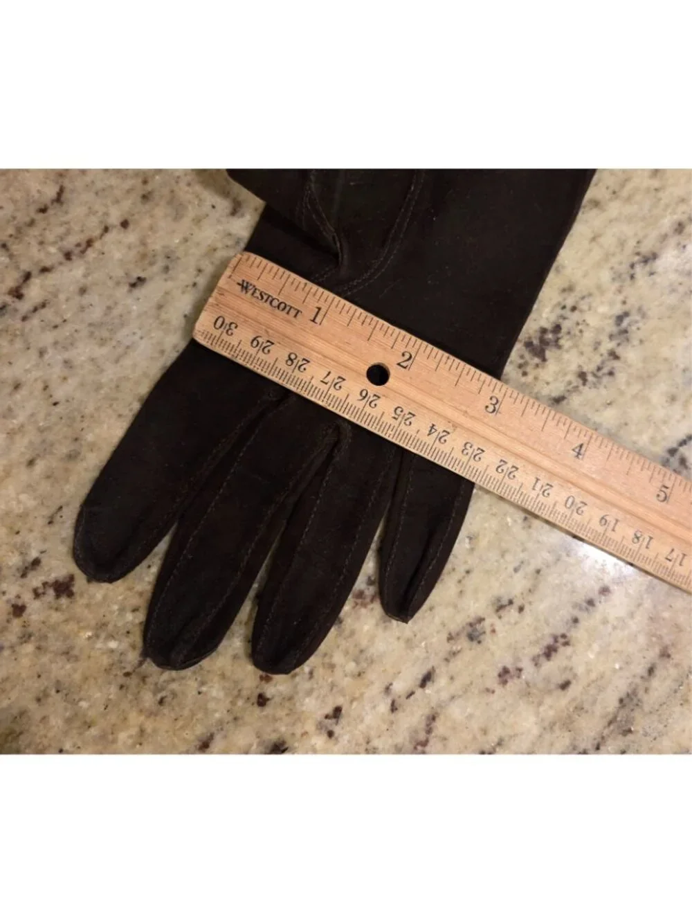 Vintage Womens Size S Brown Suede Leather Formal Gloves Stripple Scroll